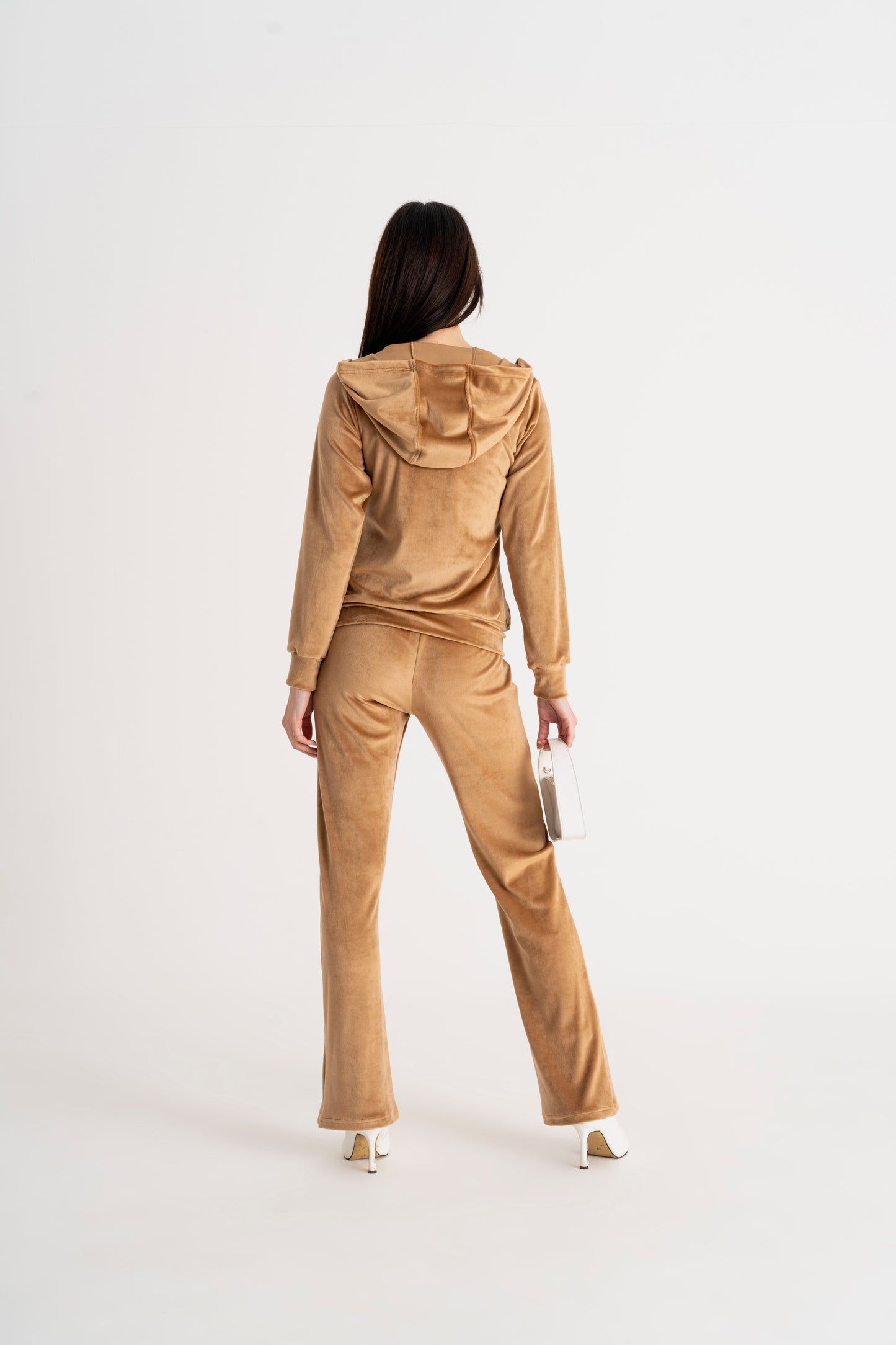 Classic Hooded Velour Tracksuit Set Couture Brown