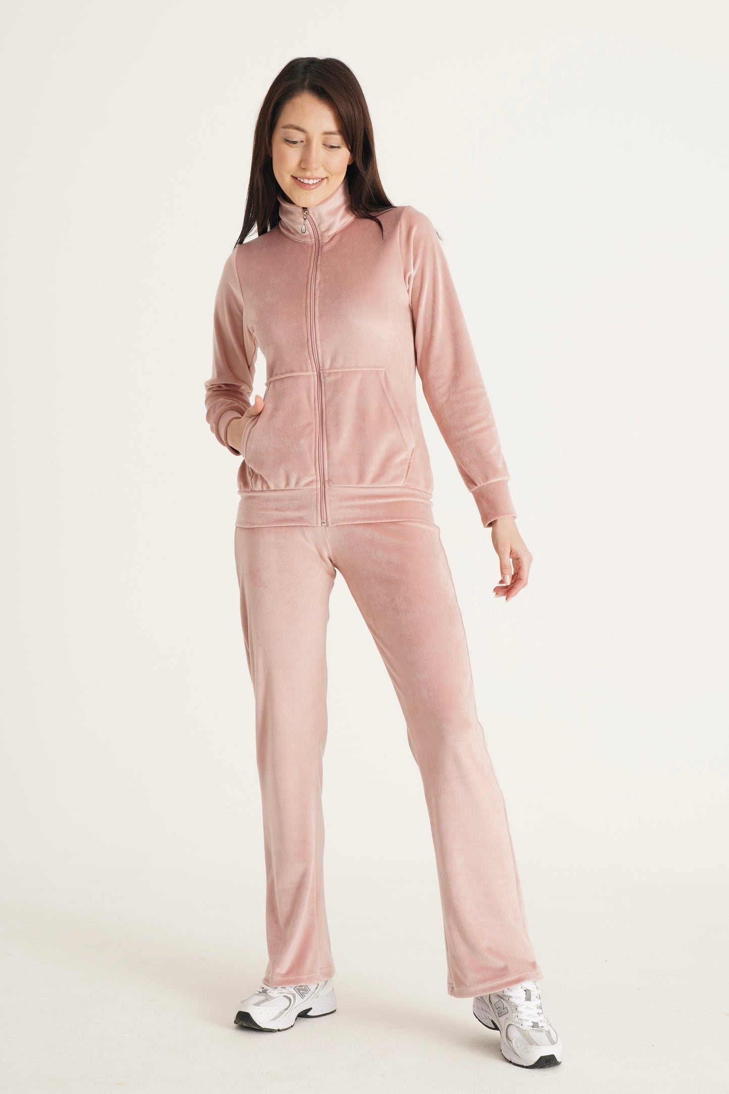 Ladies Classic Velour Tracksuit Set Couture Candy Pink