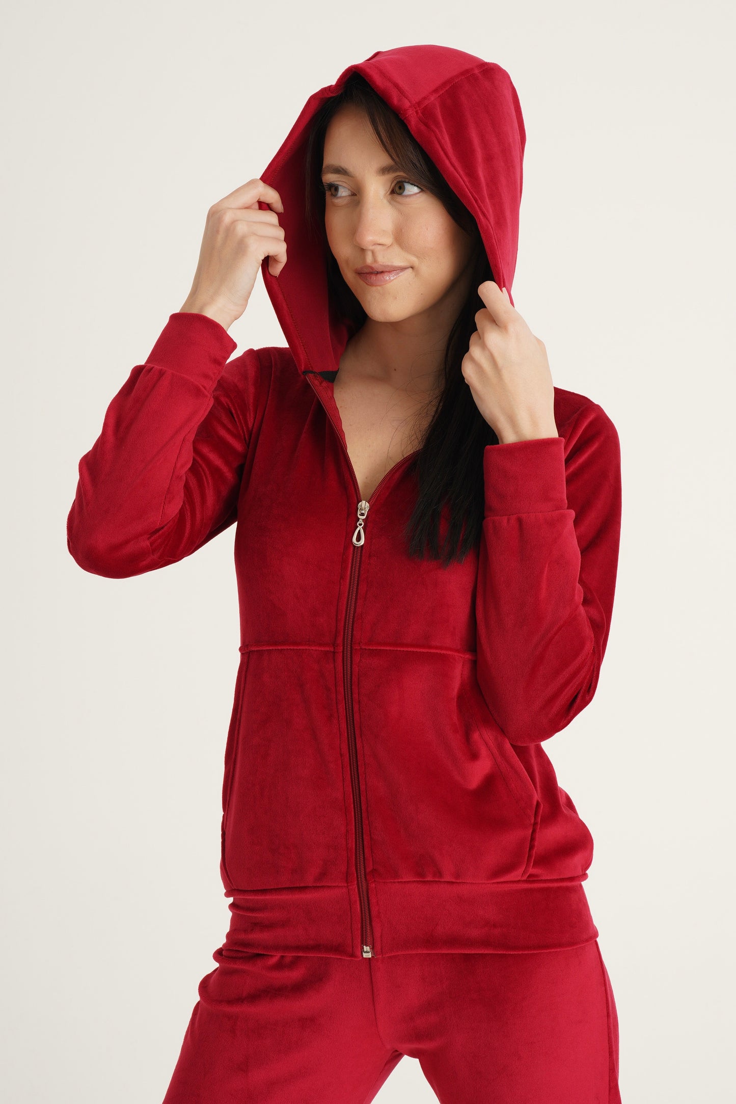 Classic Hooded Velour Tracksuit Set Couture Red