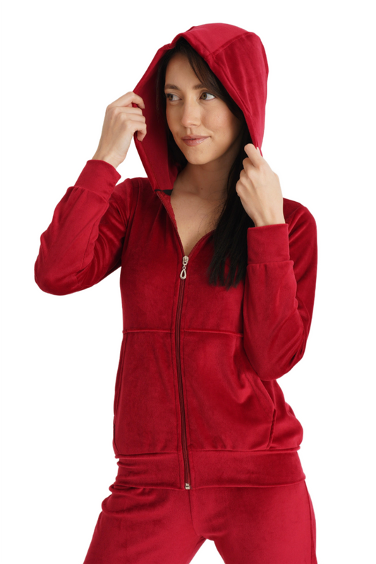 Classic Hooded Velour Tracksuit Set Couture Red