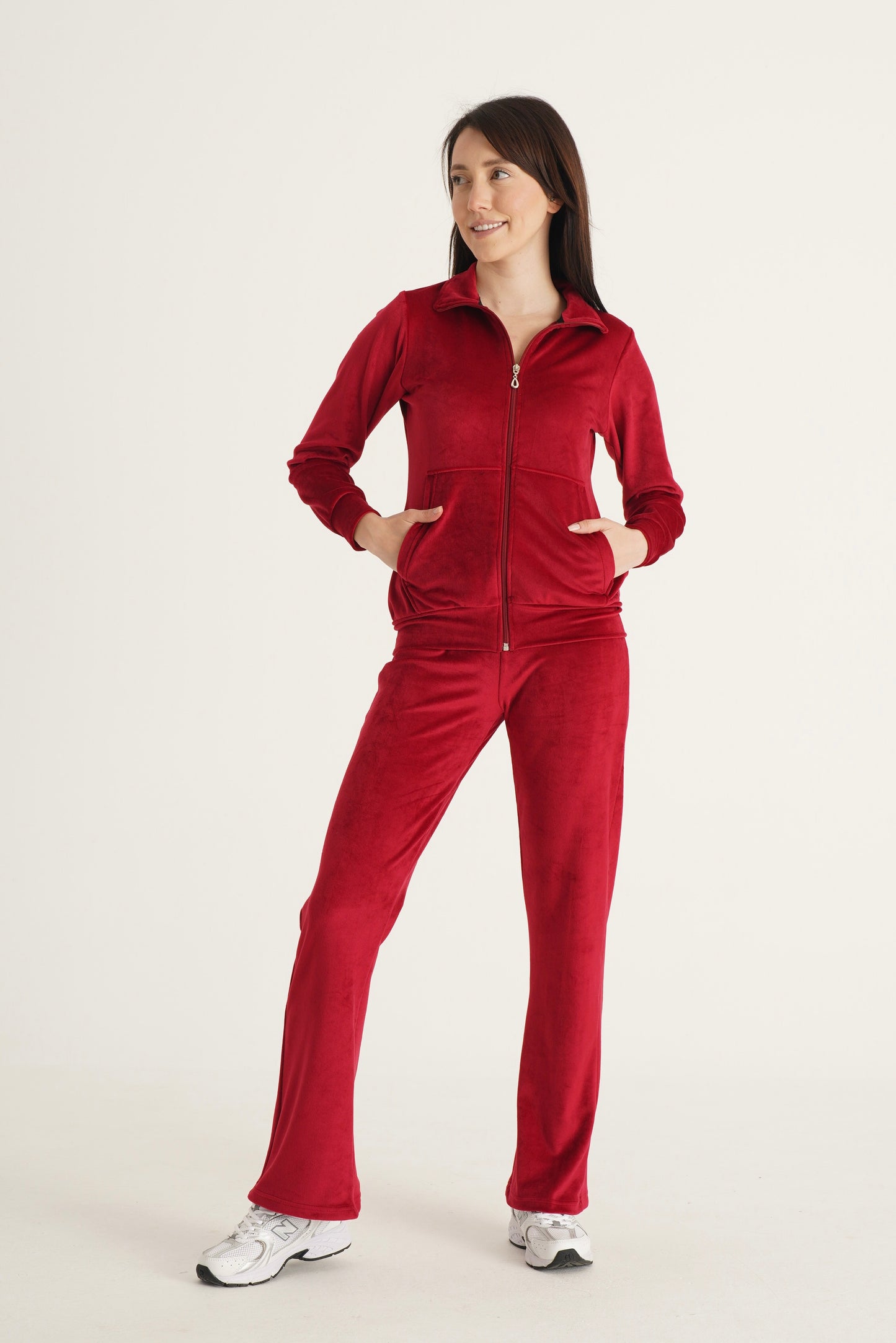 Classic Velour Ladies Tracksuit Set Couture Red