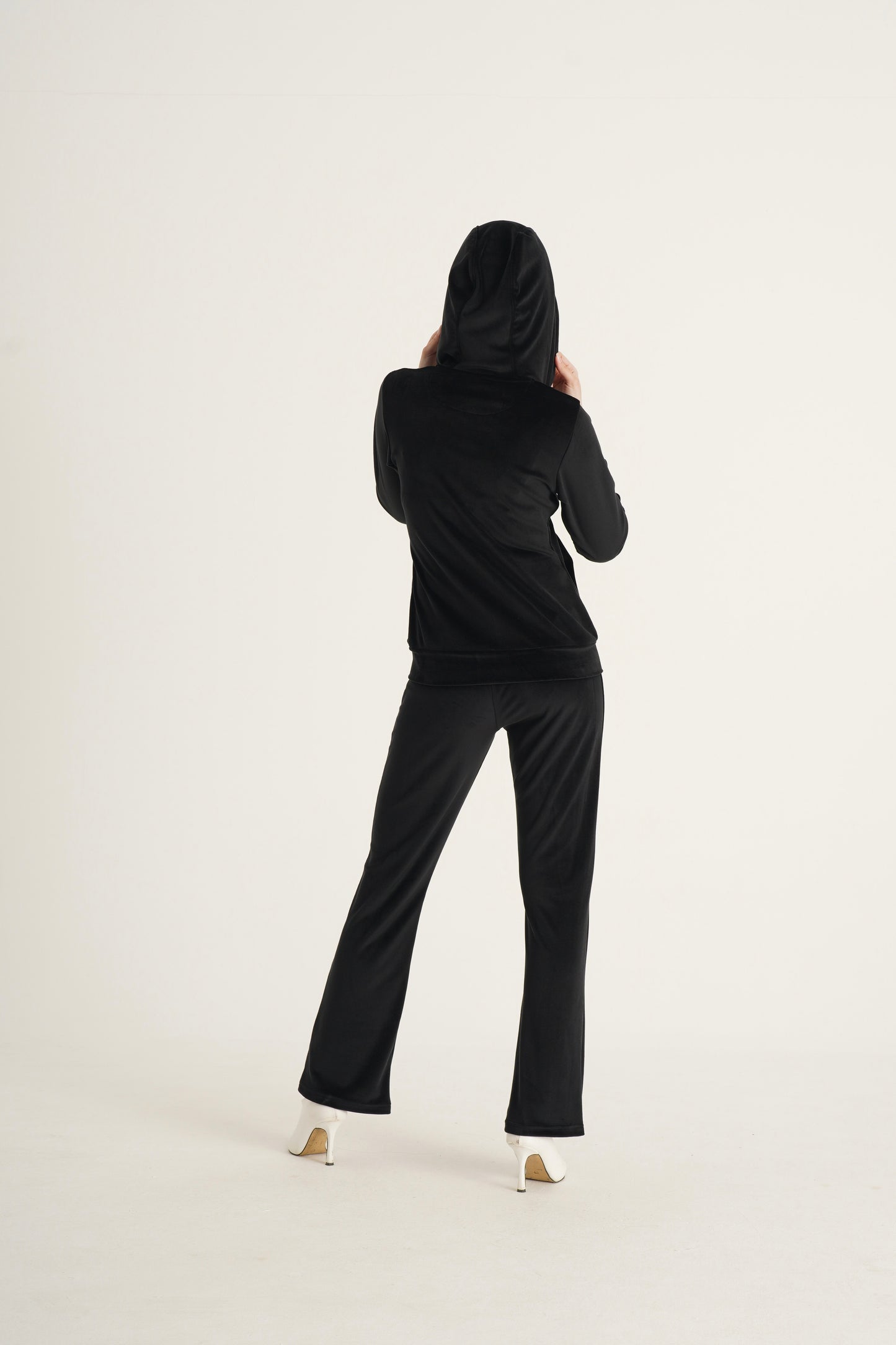 Classic Hooded Velour Ladies Tracksuit Set Couture Black