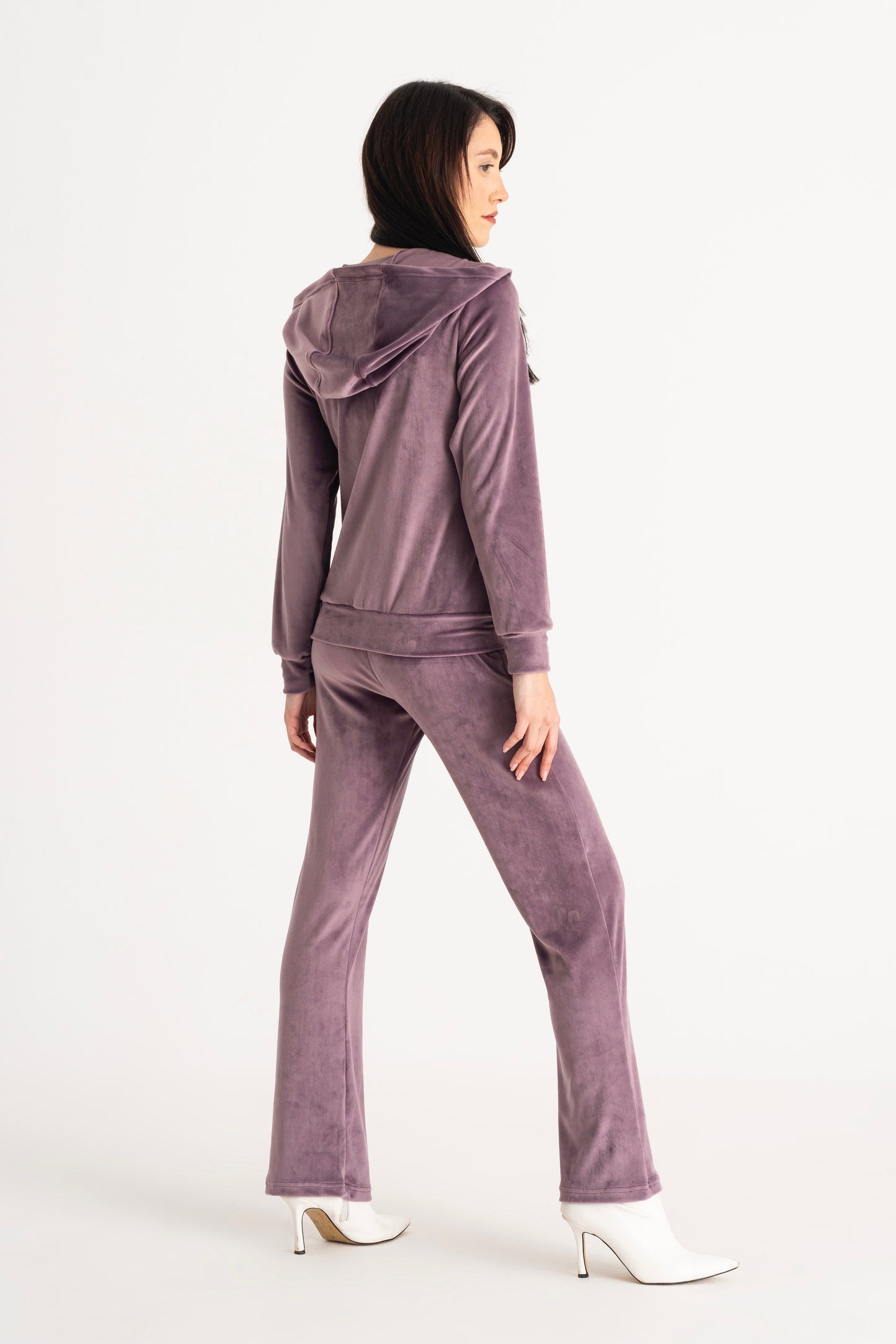 Classic Hooded Ladies Velour Tracksuit Set Couture Purple