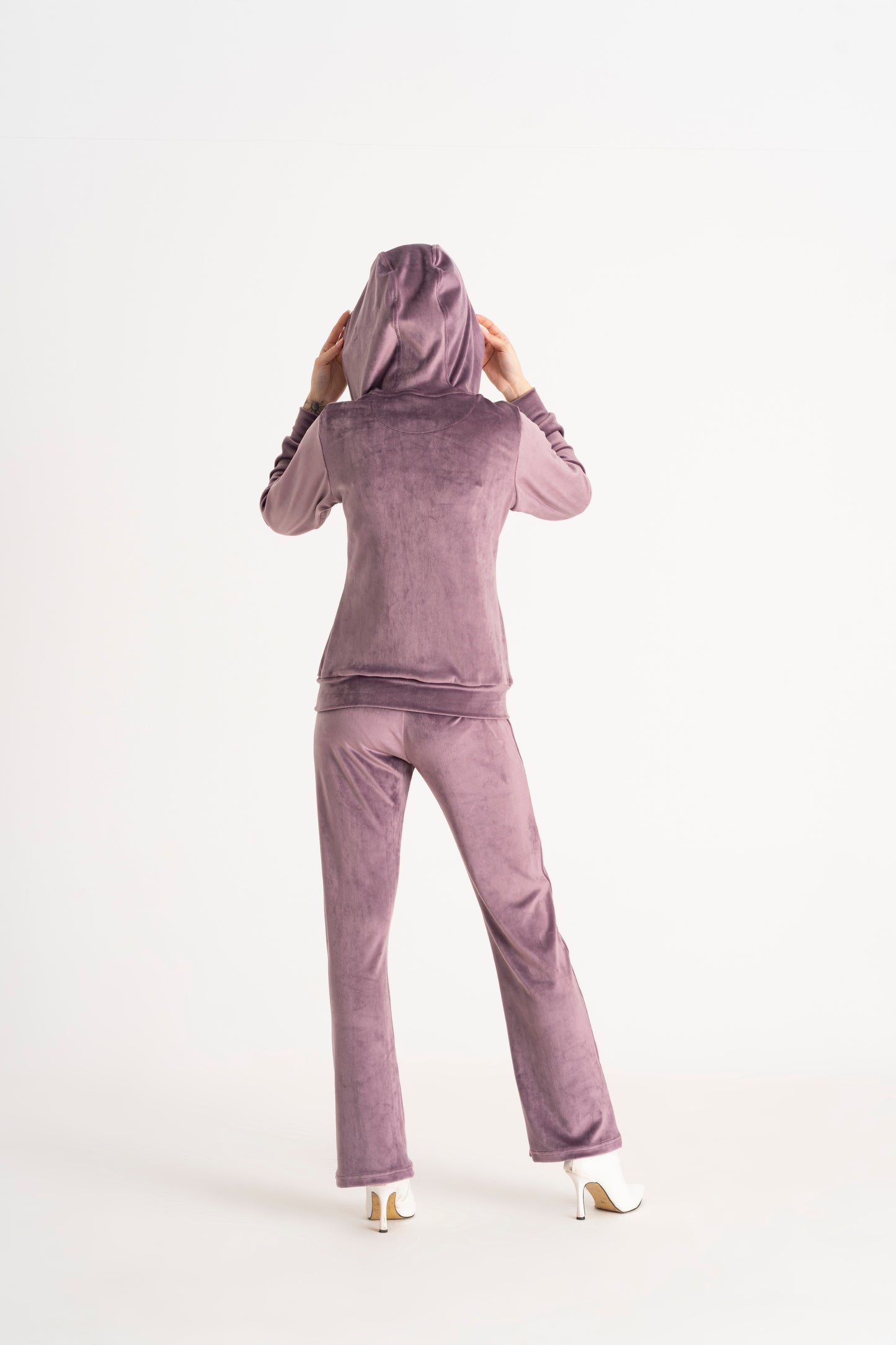 Classic Hooded Ladies Velour Tracksuit Set Couture Purple