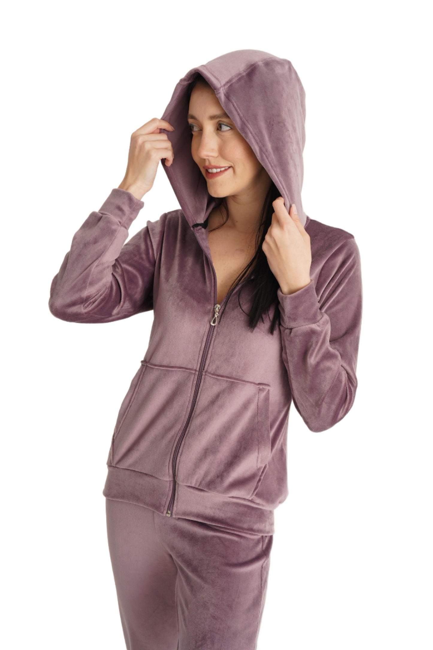 Classic Hooded Ladies Velour Tracksuit Set Couture Purple